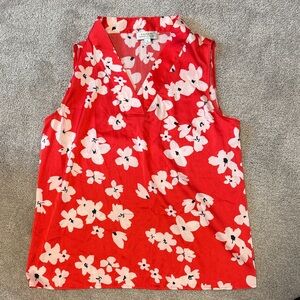 Tahari ASL Red and White Floral Blouse